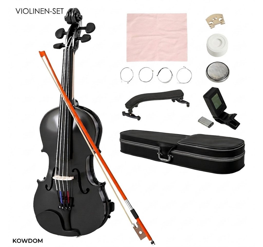 kowdom Violine Violin-Set 4/4 für Erwachsene, Massivholz, mit Koffer & Zubehör, Vollgröße (4/4), Violin-Set, Komplettset mit Zubehör, Violin-Set, 4/4, Massivholz, für Anfänger, komplettes Zubehör