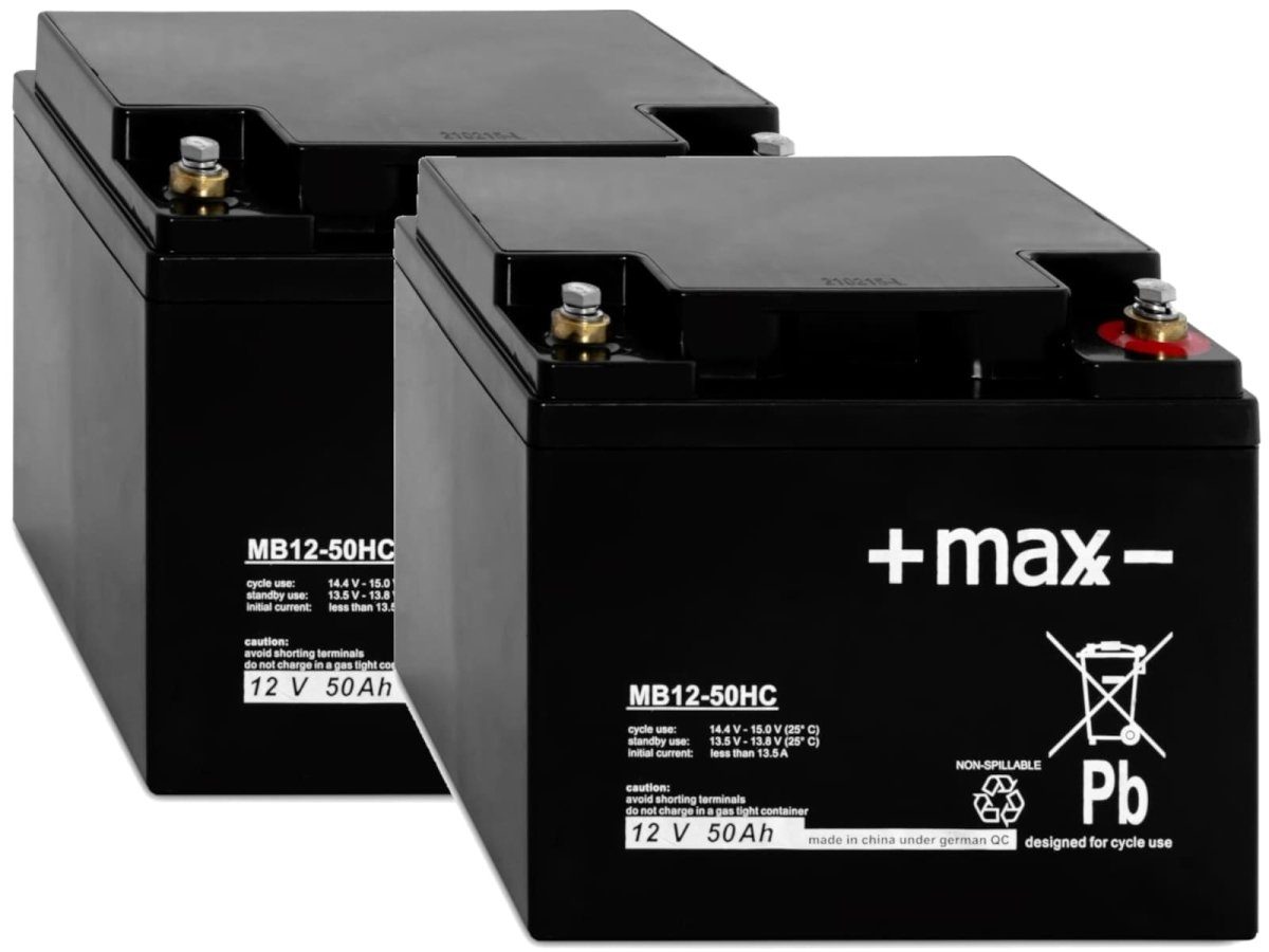+maxx- 2x 12V 50Ah passend für Eurostar 3+4 2x 12V Rollstuhl AGM Bleiakkus