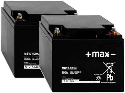 +maxx- 2x 12V 50Ah passend für Stream Rollstuhl Rehafahrzeug AGM Bleiakkus, zyklenfest