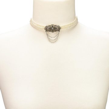 Alpenflüstern Collier Trachten-Perlen-Kropfkette Thea (creme-weiß), - nostalgische Trachtenkette, eleganter Damen-Trachtenschmuck, Dirndlkette