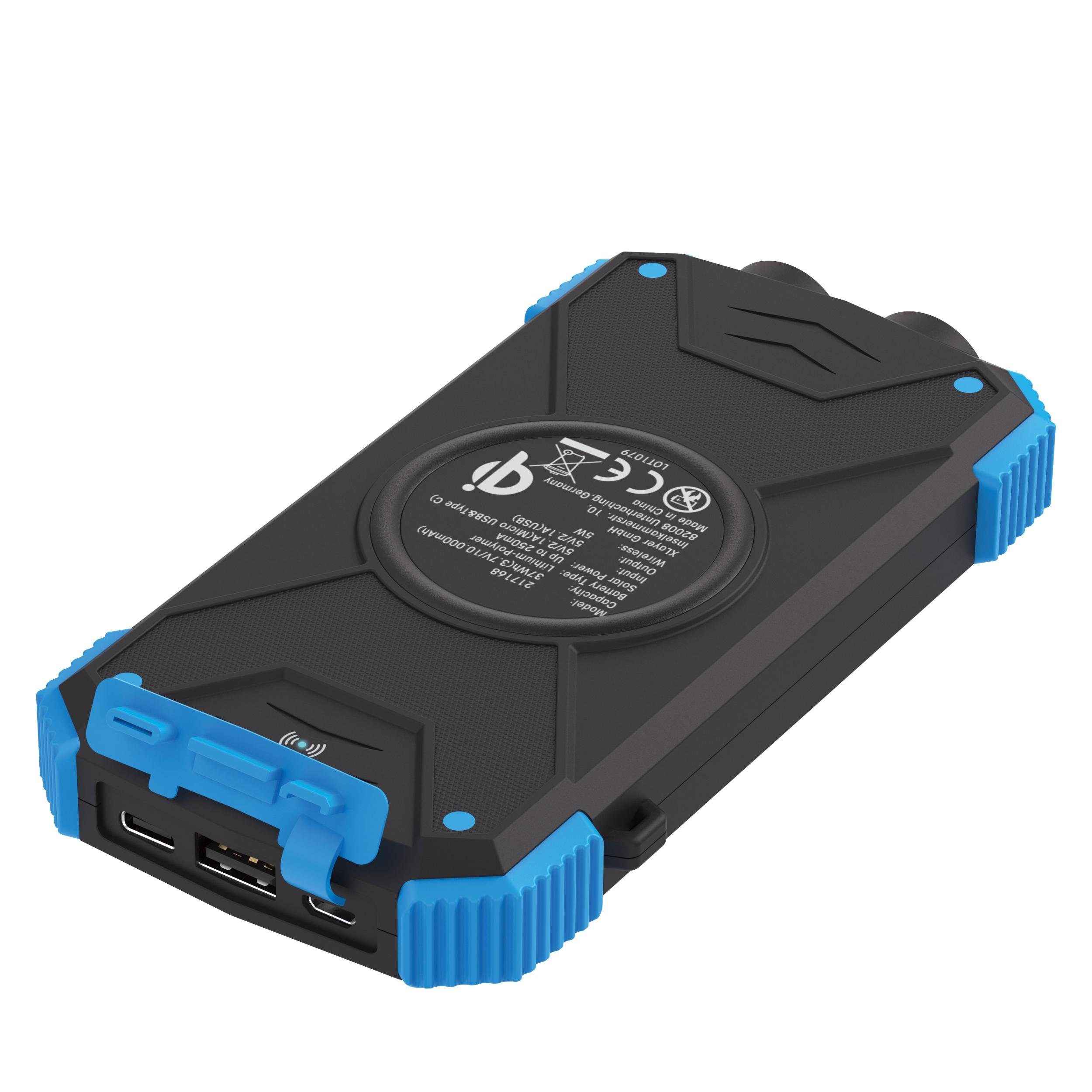 XLAYER Powerbank Plus Solar Wireless (10000mAh) Solarladegerät (Hochwertiges Solar-Panel und induktive Ladefläche)