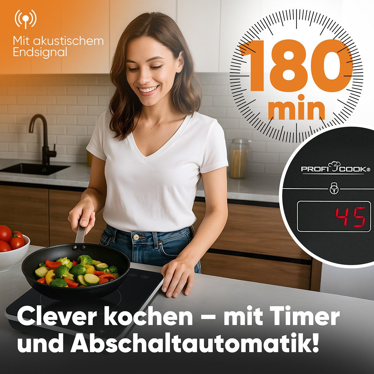 ProfiCook Einzel-Induktionskochplatte PC-EKI 1062, Induktionskochplatte, 10 Stufen, 60°-240°C