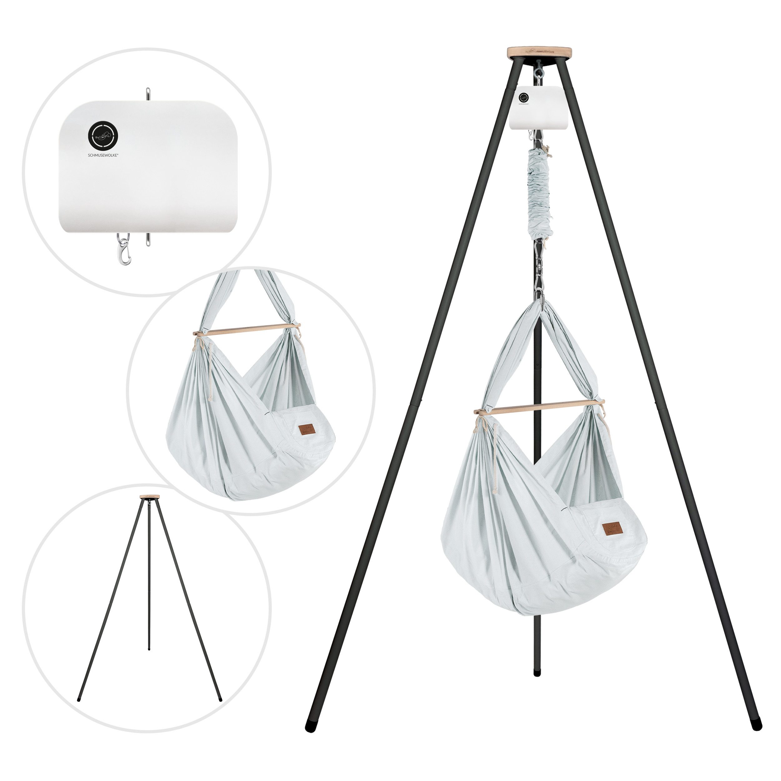 Stubenbett Federwiege Bio AirGrey mit Tipi Anthrazit und Motor