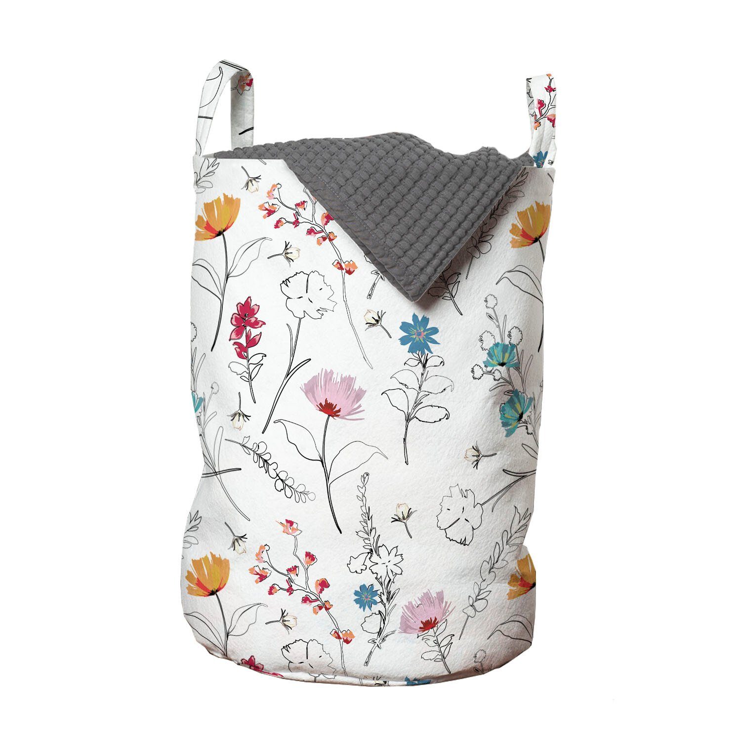 Abakuhaus Wäschesäckchen Wäschekorb mit Griffen Kordelzugverschluss für Waschsalons, Botanisch Frühling Empfindliche Blumen