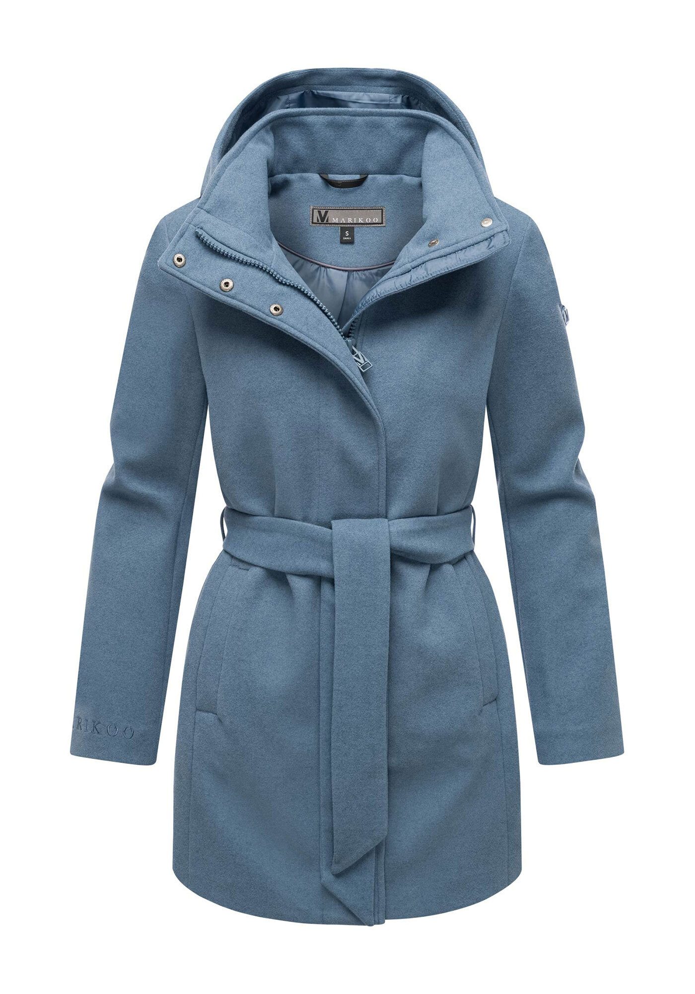 Marikoo Kurzmantel Katalinaa Eleganter Wickel Mantel mit Taillengürtel und Oversized Hood Kapuze