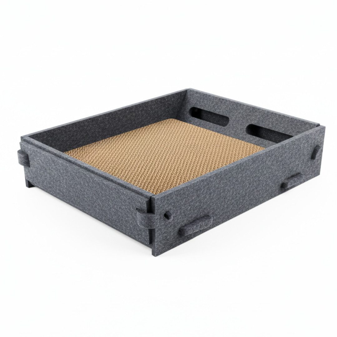 Lyveo Kratzbrett Katzenbett Katzenhaus 43x33x8cm mit austauschbarer Kratzpappe Katzen, Kratzliege aus Stoff mit Kratzpappe und Spielball