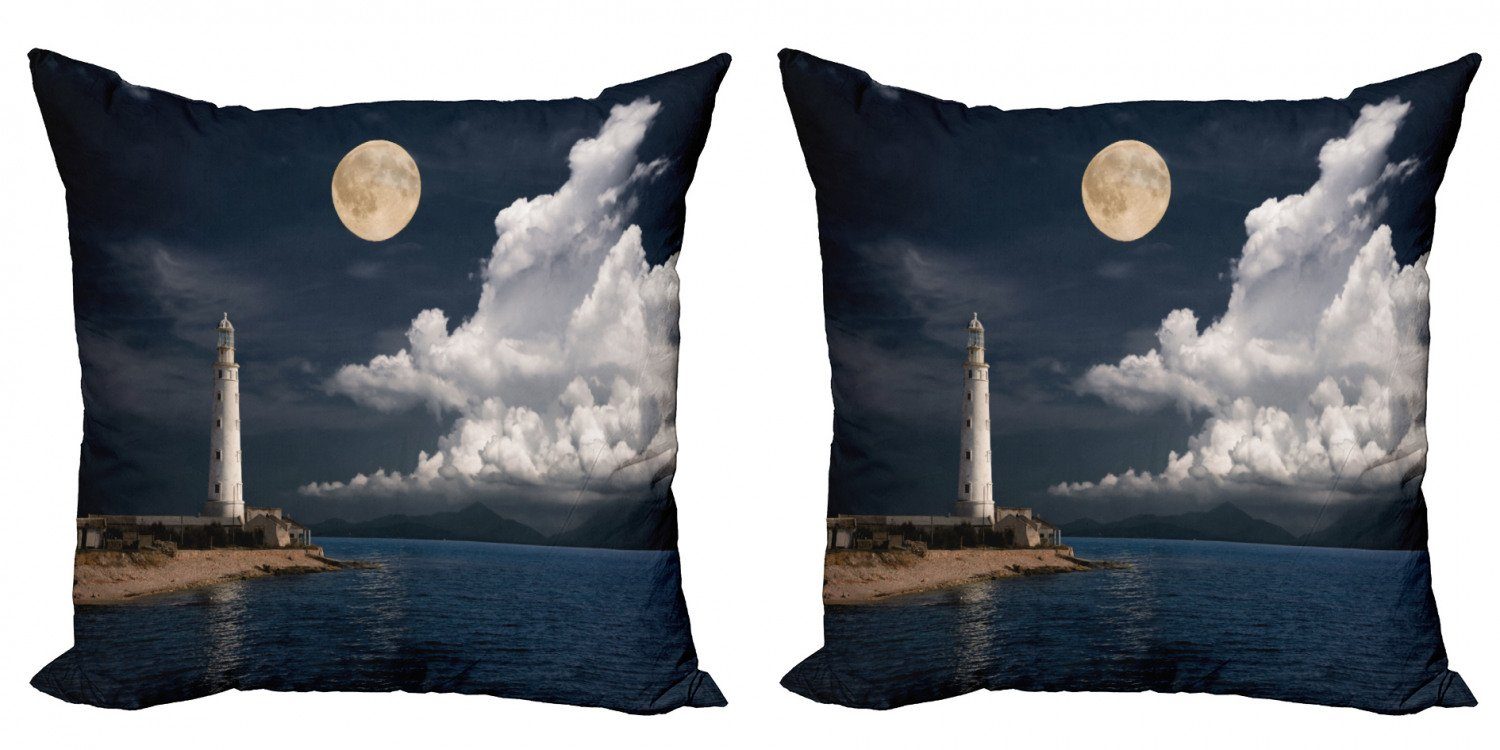 Modern Digitaldruck, (2 Sea Kissenbezüge von Stück), Alter Mond Leuchtturm Abakuhaus Accent Doppelseitiger