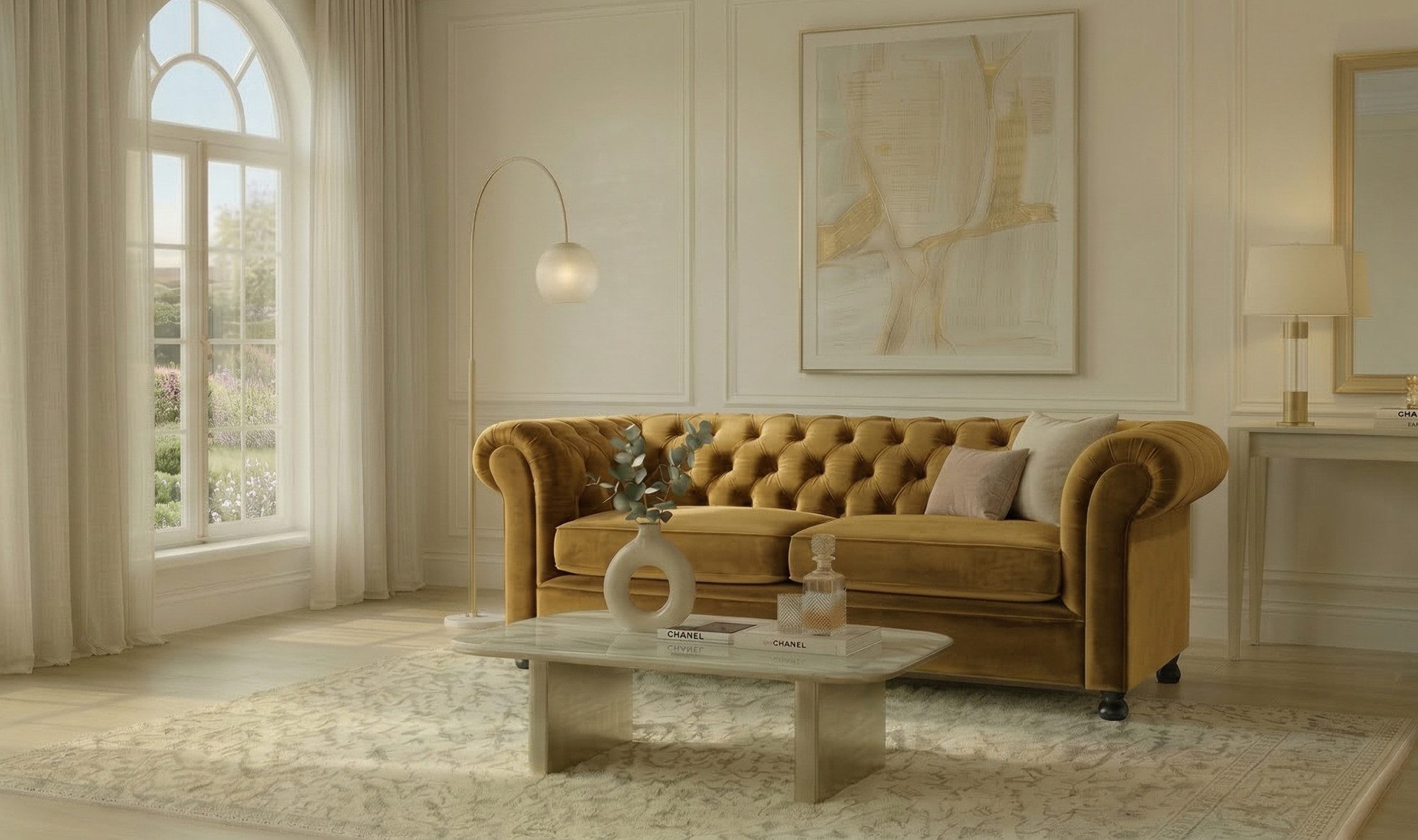 Home affaire 3-Sitzer BRONNOY Chesterfield Sofa mit aufwendiger Knopfheftung, Breite 193 cm, Sofa mit geschwungenen Armlehnen, Chesterfield-Optik, Glamour