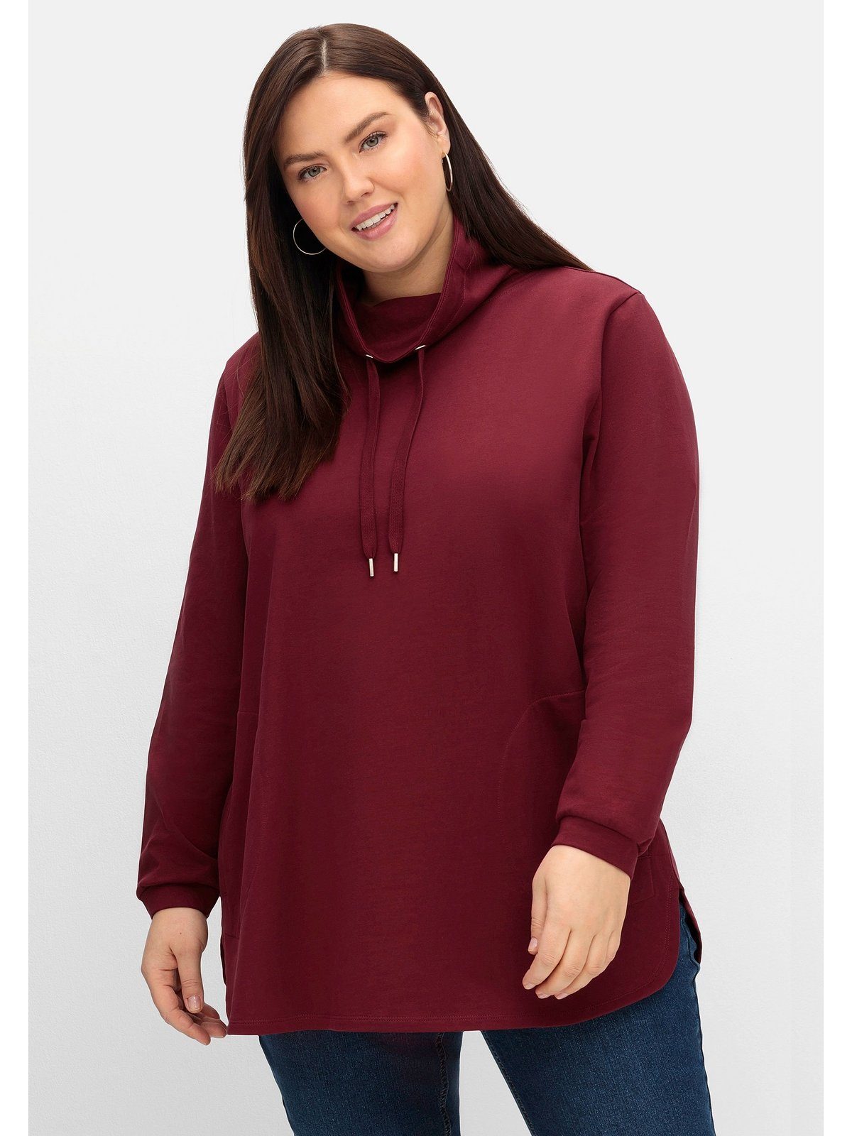 Sheego Sweatshirt Große Größen mit hohem Kragen und Tunnelzug