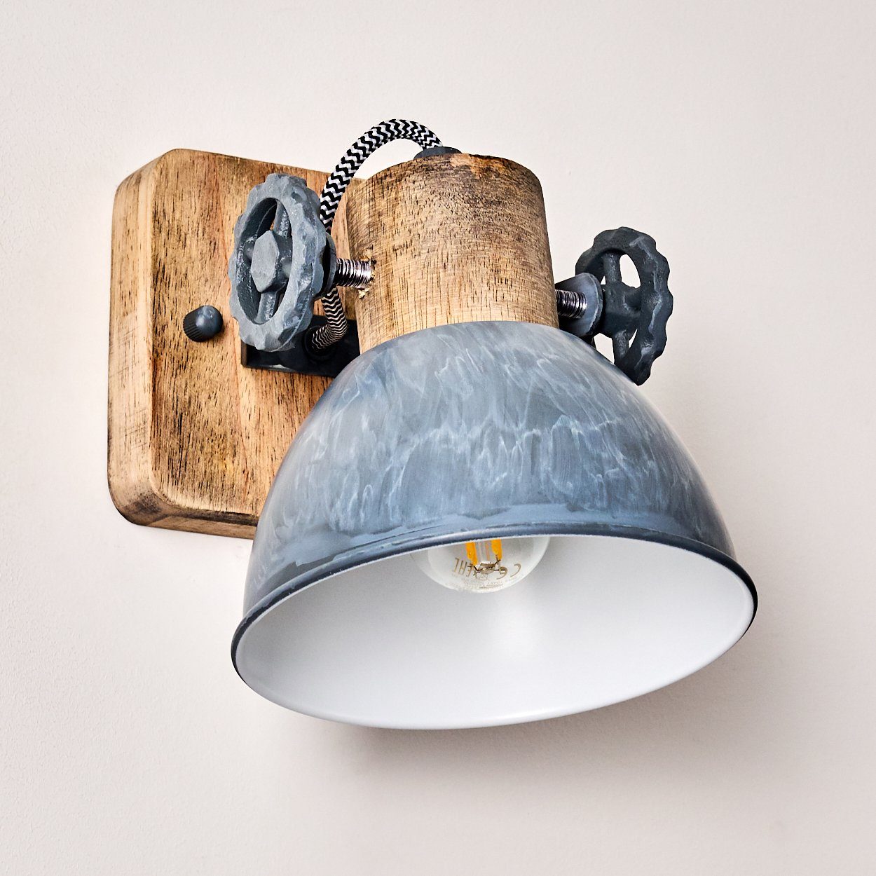 hofstein Wandleuchte »Cotes« Wandspot im Retro/Vintage Design, ohne Leuchtmittel, verstellbare Wandlampe aus Metall/Holz in Grau/Weiß/Braun, 1xE27 – Bild 5 von 5