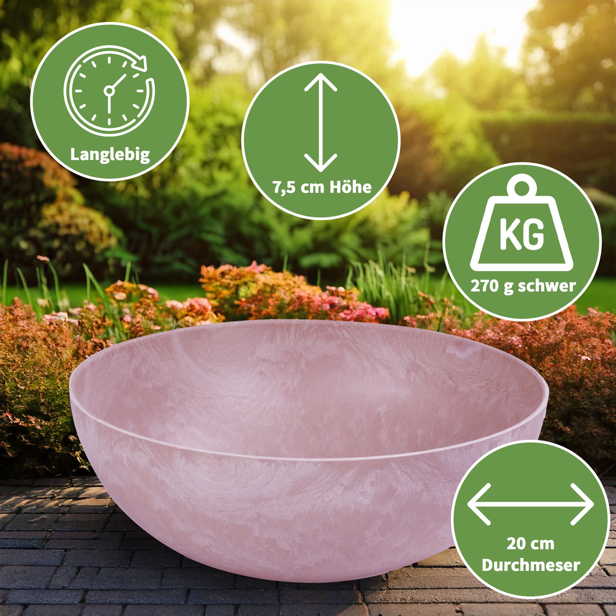 matches21 HOME & HOBBY Blumentopf Runde bauchige 20 cm Pflanzschale für draussen, alt-rosa marmoriert (1 St), Wetterfeste Blumen-Schale als moderne Gartendeko G – Bild 2 von 5
