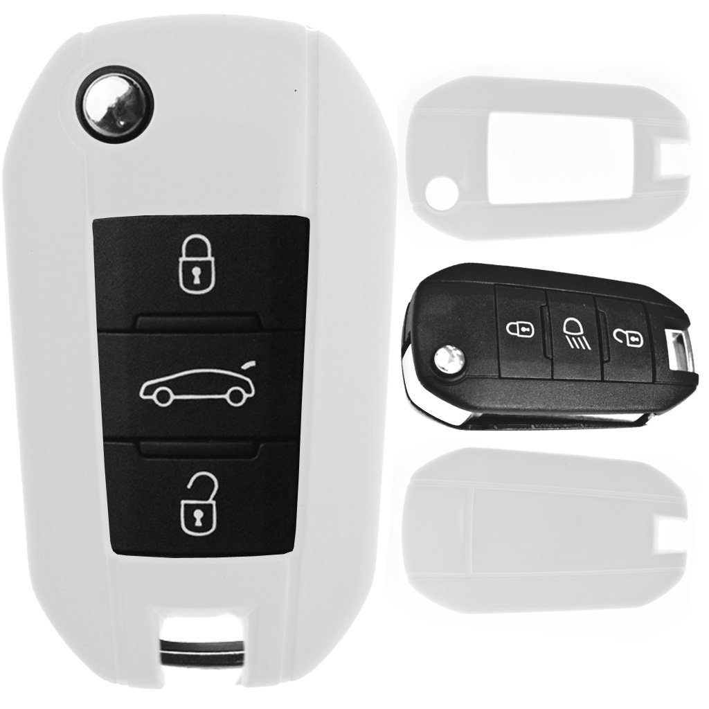 mt-key Schlüsseltasche Autoschlüssel Hardcover Schutzhülle Weiß, für Peugeot 208 301 308 408 508 3008 2008 5008 Klappschlüssel
