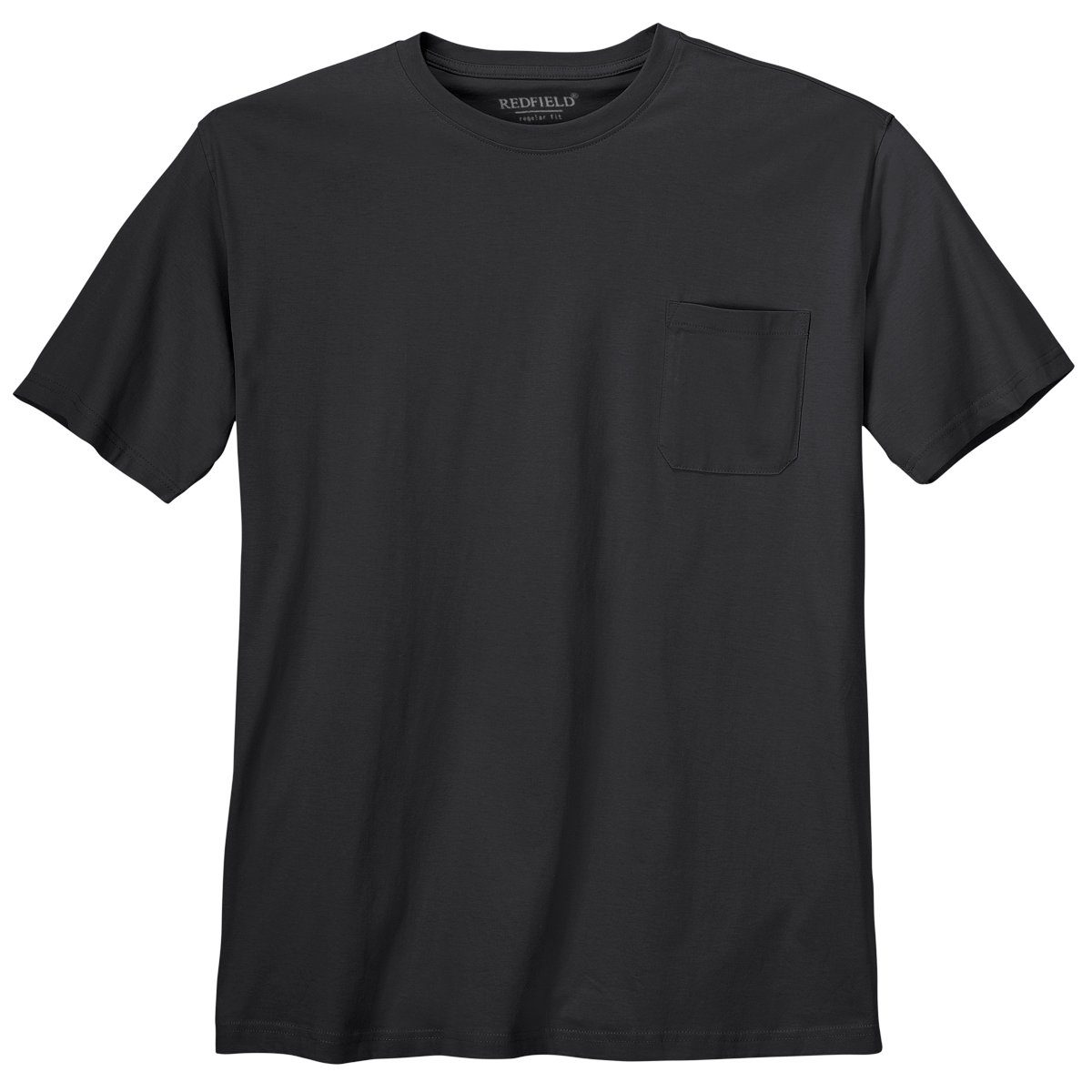 Redfield Brusttasche T-Shirt Basic Jerry schwarz Übergrößen redfield Rundhals Rundhalsshirt