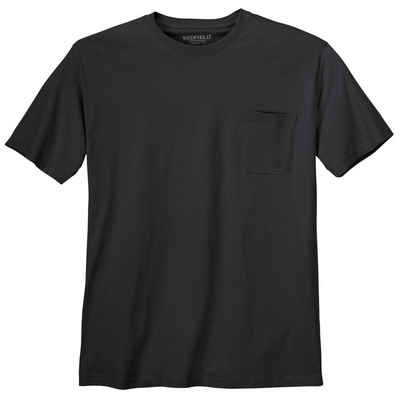 redfield Rundhalsshirt Übergrößen Rundhals Basic T-Shirt Jerry schwarz Brusttasche Redfield