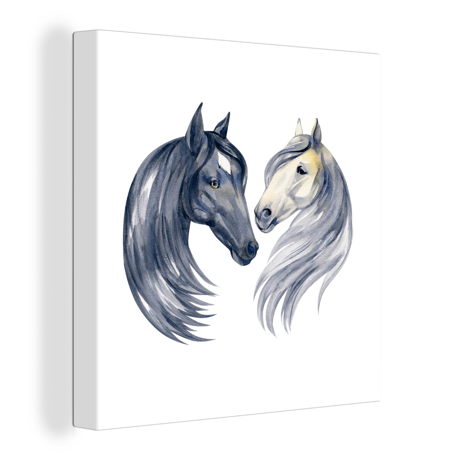 OneMillionCanvasses® Leinwandbild Pferde - Aquarell - Weiß - Mädchen - Kinder - Mädchen, (1 St), Leinwand Bilder für Wohnzimmer Schlafzimmer