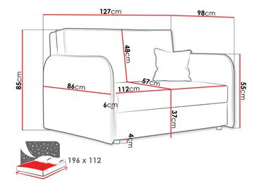 MIRJAN24 Schlafsofa Viva Loft II, mit Bettkasten und Schlaffunktion, Couch 2 Sitzer Polstersofa, inkl. Kissen