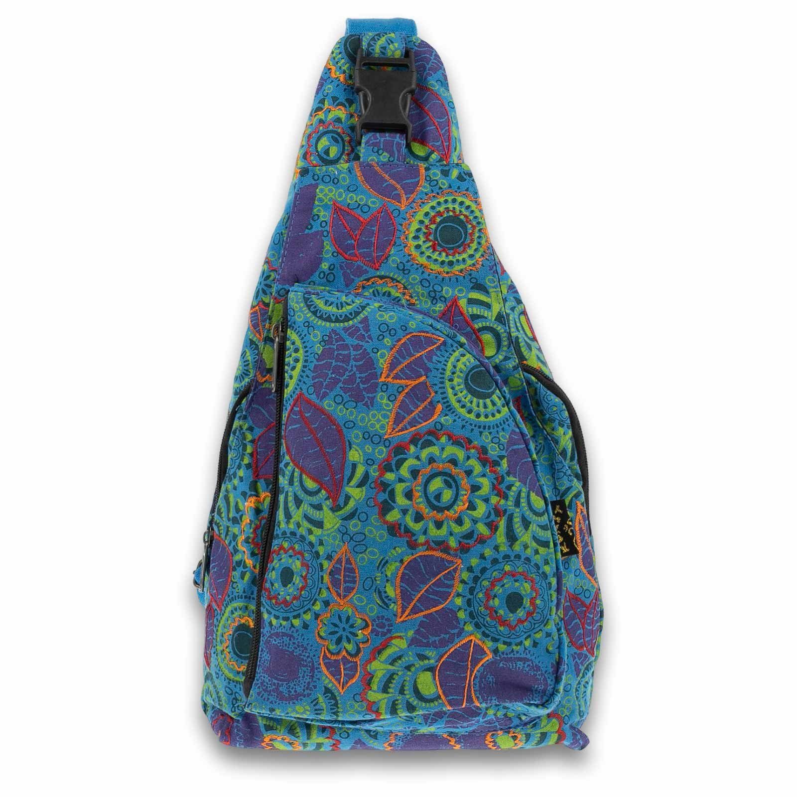 Hippie Rucksack UND Bag MAGIE Sling crossbody KUNST Blau M Umhängetasche Schultertasche Bunt Bodybag