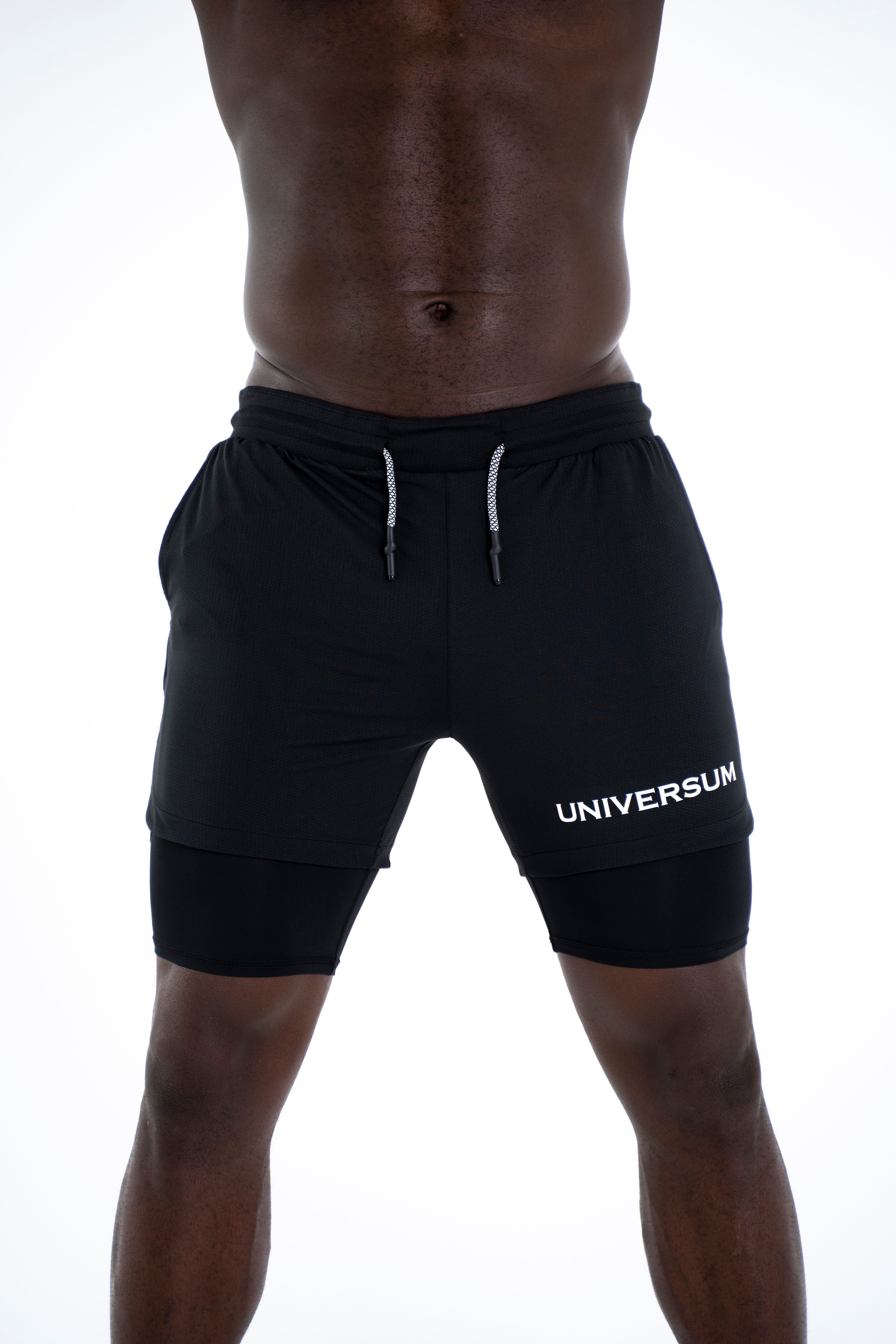 Shorts Hose schwarz Sporthose mit funktioneller mit Universum Sportwear versteckter Kurze Unterziehhose Handytasche