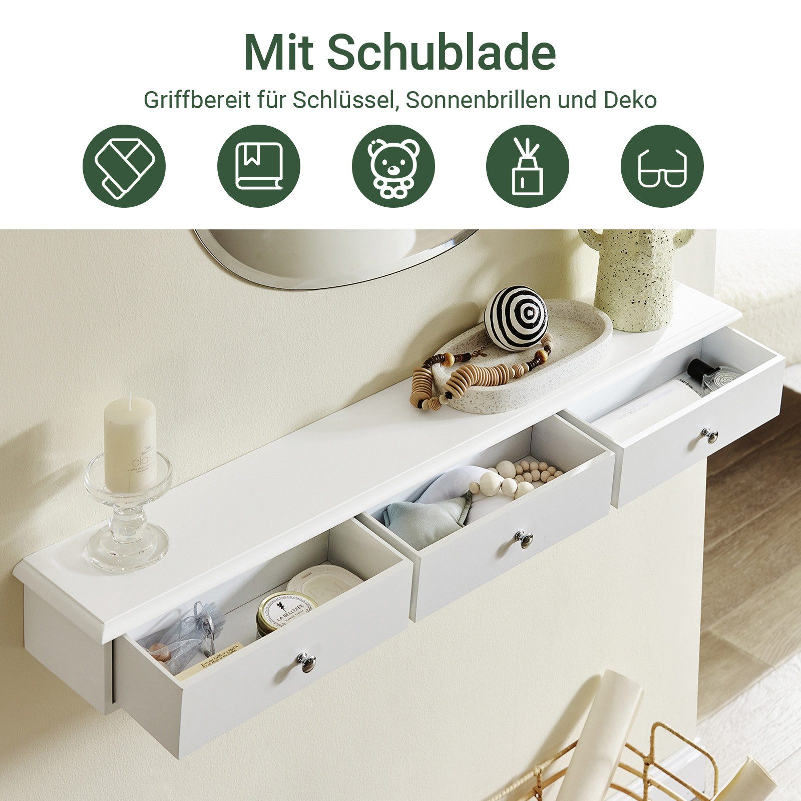 SoBuy Hängeschrank FRG43, Wandschrank mit 2/3 Schubladen, Badezimmerschrank Wandgarderobe mit Schubladen Hängeschrank Wandregal Hängeregal