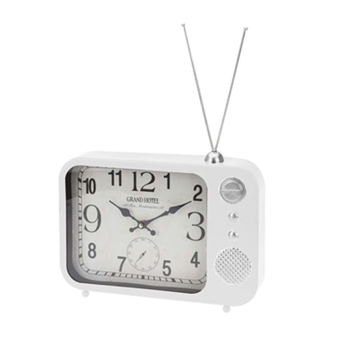 Tischuhr Wanduhr weiß Tischuhr Radioform 23x33x5cm Uhr Retro Radiouhr zum Aufhängen oder Stellen