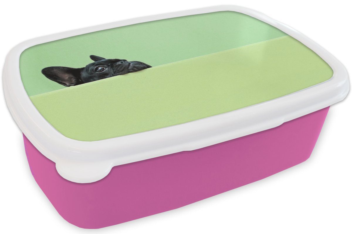MuchoWow Lunchbox Erwachsene, Snackbox, Kunststoff für Brotbox Französische Schwarz, - - (2-tlg), rosa Kinder, Grün Mädchen, Kunststoff, Brotdose Bulldogge
