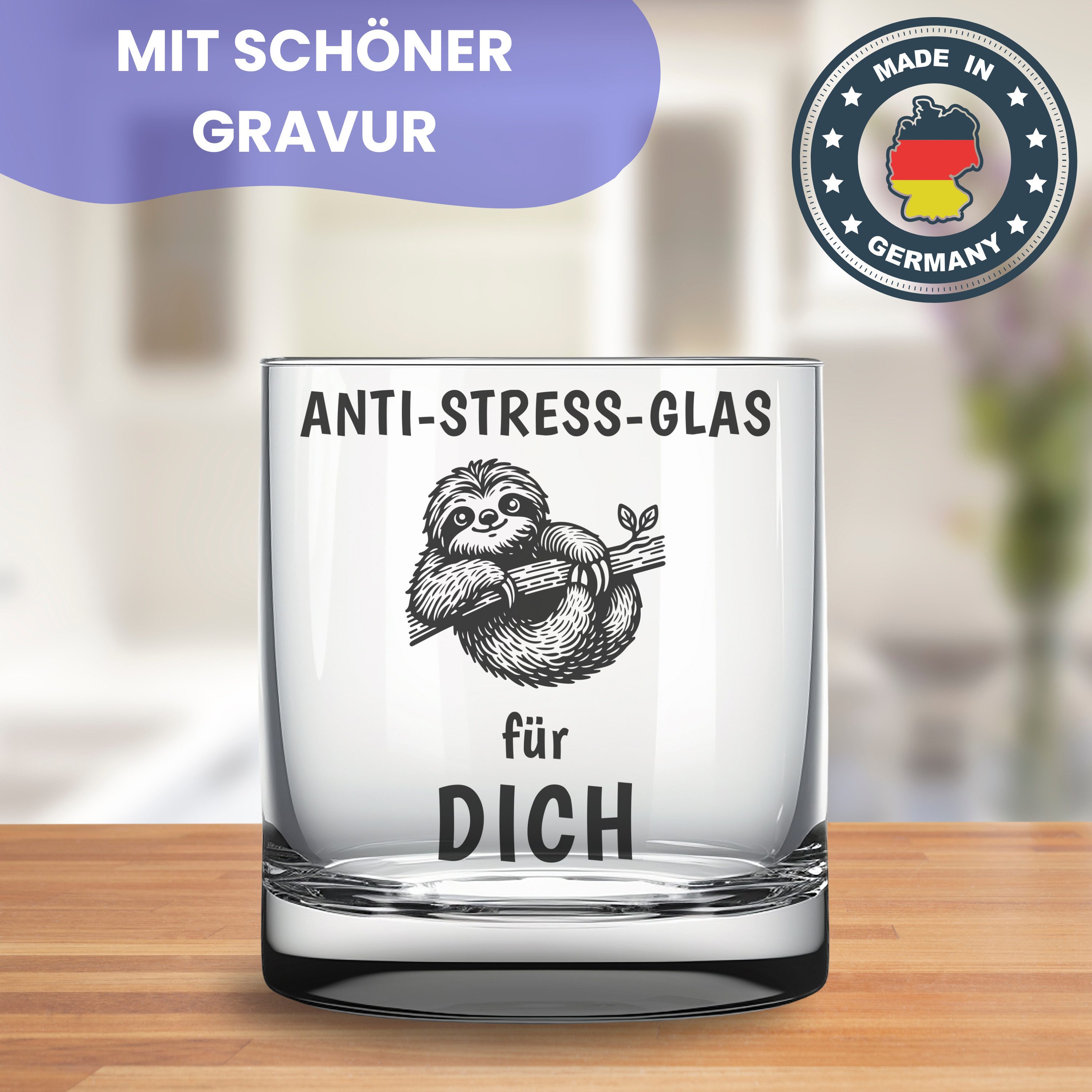 Lasernauten Whiskyglas Trinkglas mit Gravur "Anti-Stress-Glas für dich" lustige Geschenkidee, mit Gravur