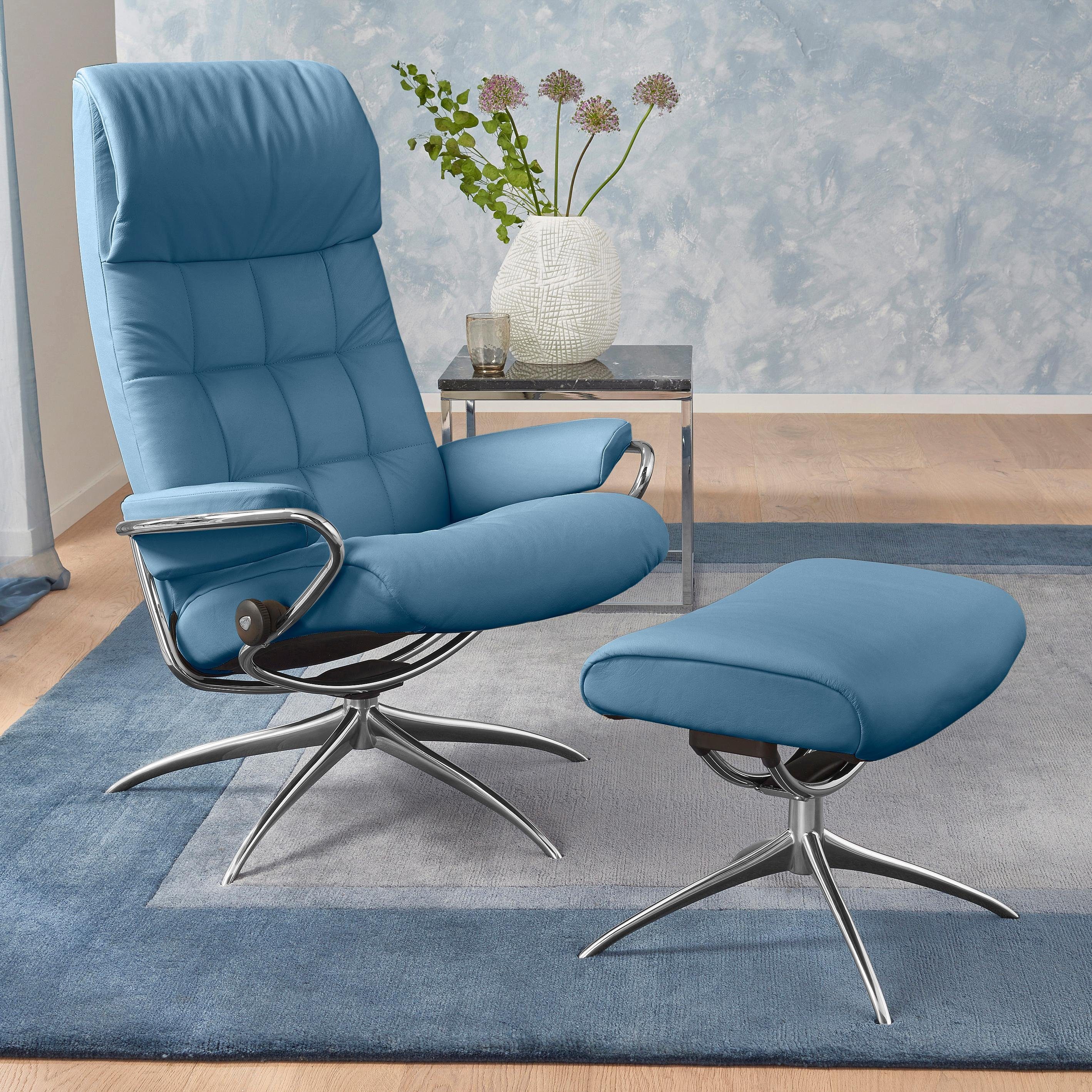 Stressless® Relaxsessel London (Set, Relaxsessel mit Hocker), mit Hocker, High Back, mit Star Base, Gestell Chrom