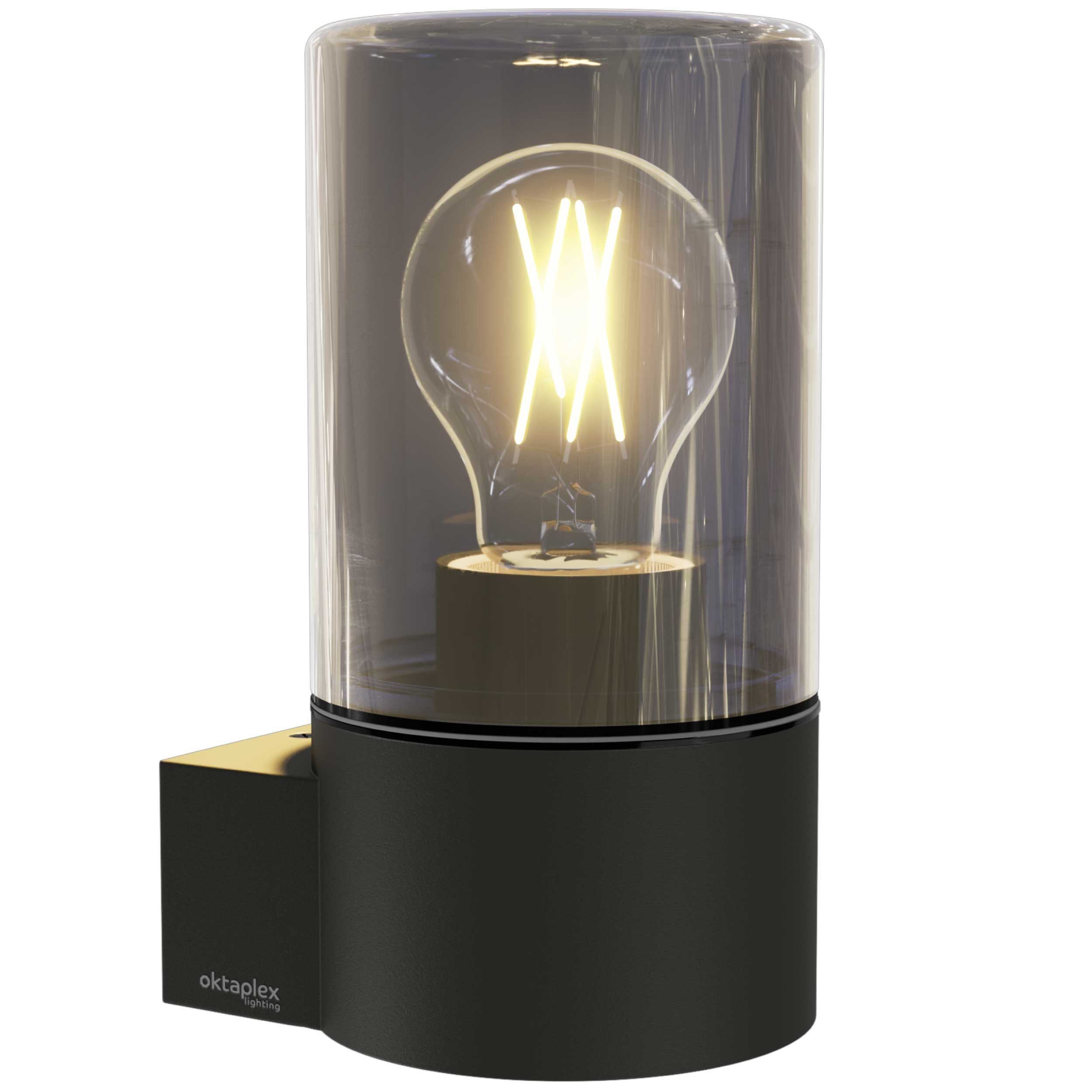 Oktaplex lighting Außen-Wandleuchte Puno E27 Aluminium Außenlampe, ohne Leuchtmittel, Außenleuchte IP44 Rauchglas Wandlampe anthrazit