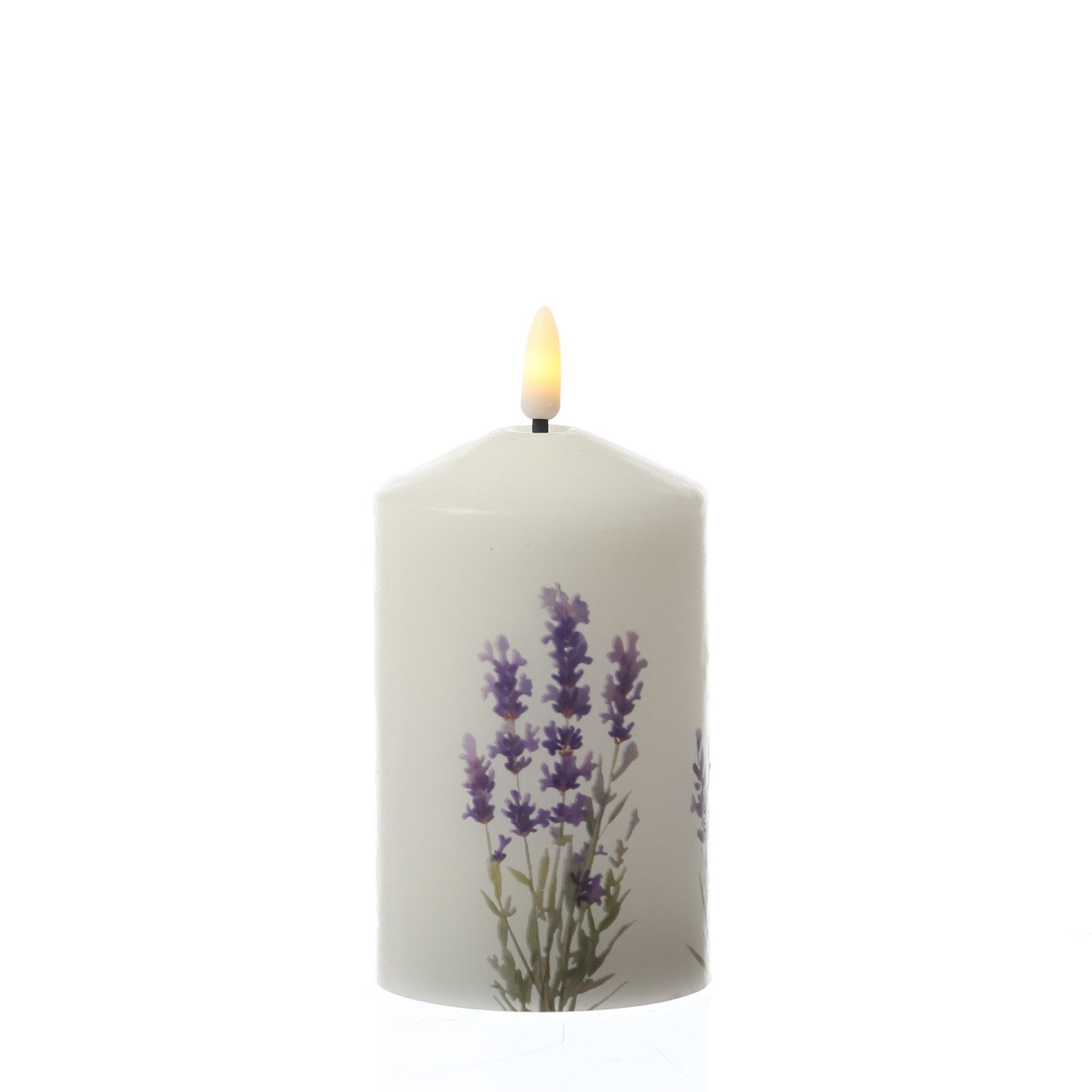 MARELIDA LED-Kerze LED Kerze mit Lavendel Motiv Echtwachskerze 7x14,5cm Batterie Timer, LED Classic, warmweiß (2100K bis 3000K) – Bild 5 von 5