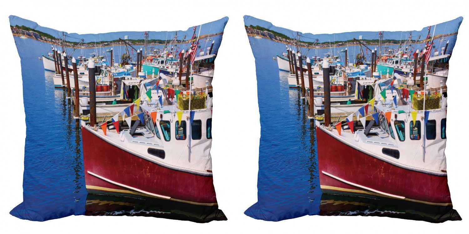 Kissenbezüge Modern Accent Doppelseitiger Digitaldruck, Abakuhaus (2 Stück), Massachusetts Boote Pier Nautical
