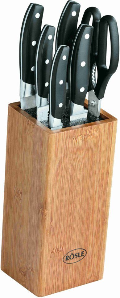 RÖSLE Messerblock »Cuisine« (7tlg), aus Bambusholz mit 5 scharf  geschliffenen Messern und Küchenschere, ergonomische Griffe,  Klingenspezialstahl online kaufen | OTTO