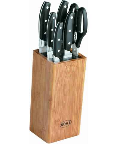 RÖSLE Messerblock Cuisine (7tlg), aus Bambusholz mit 5 Messern und Küchenschere, Klingenspezialstahl