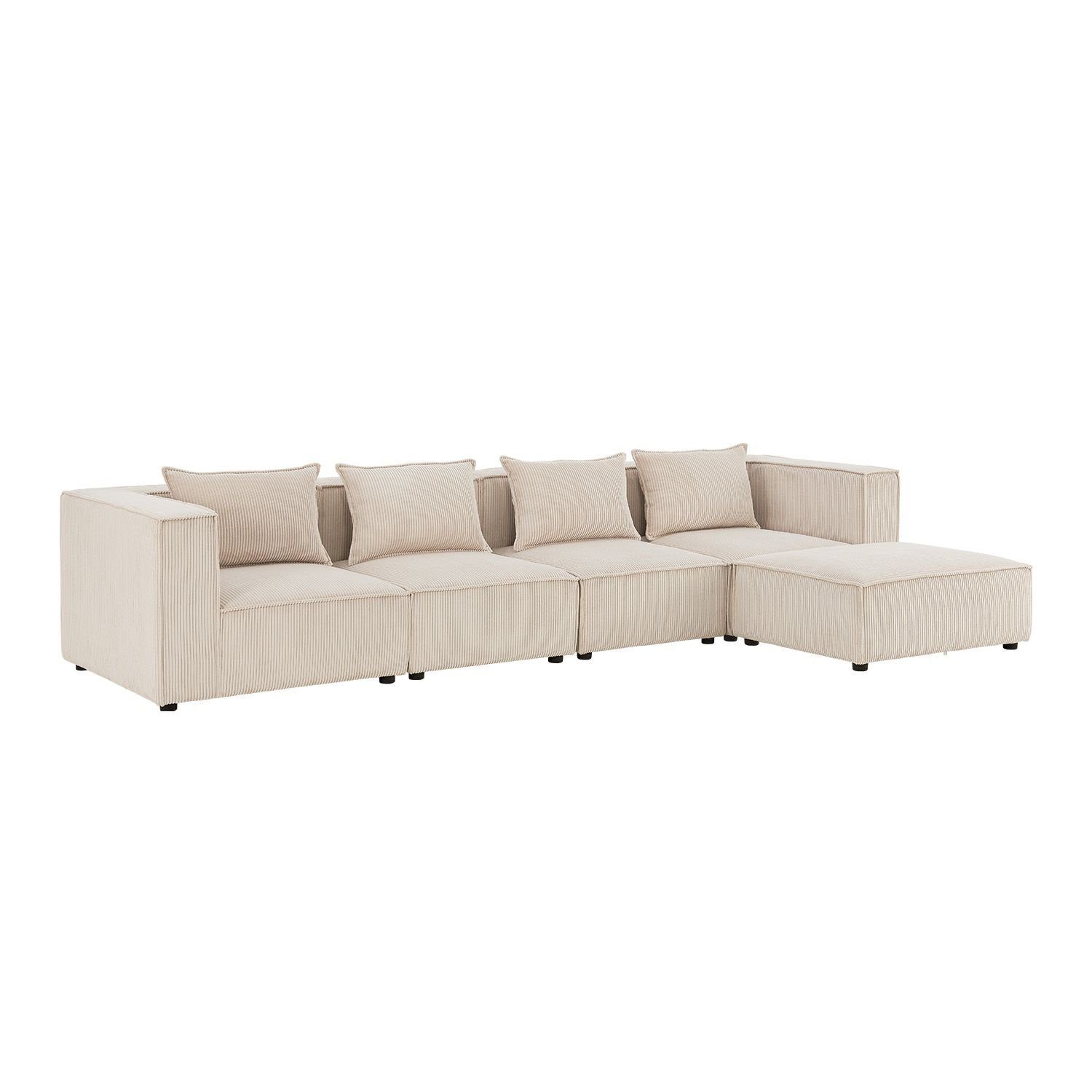 Juskys Ecksofa Domas, 5 Teile, XL, modulare Couch für Wohnzimmer, 4 Sitzer mit Ottomane & Kissen
