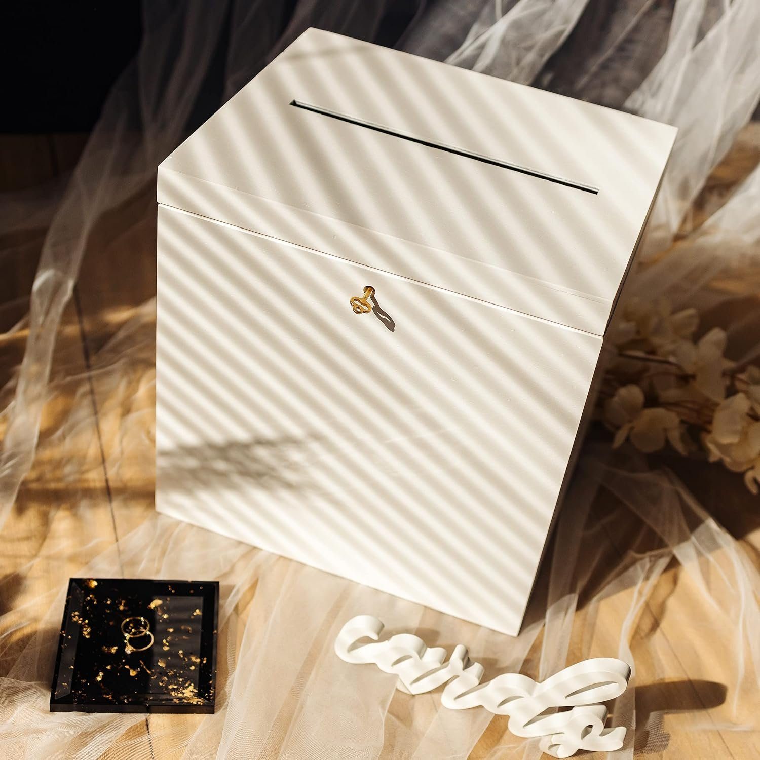 Creative Deco Dekokiste Kartenbox Hochzeit 29x25x30 cm Geschenkkarten Box Geldbox Briefbox, mit Deckel, Schloss und Schlüssel