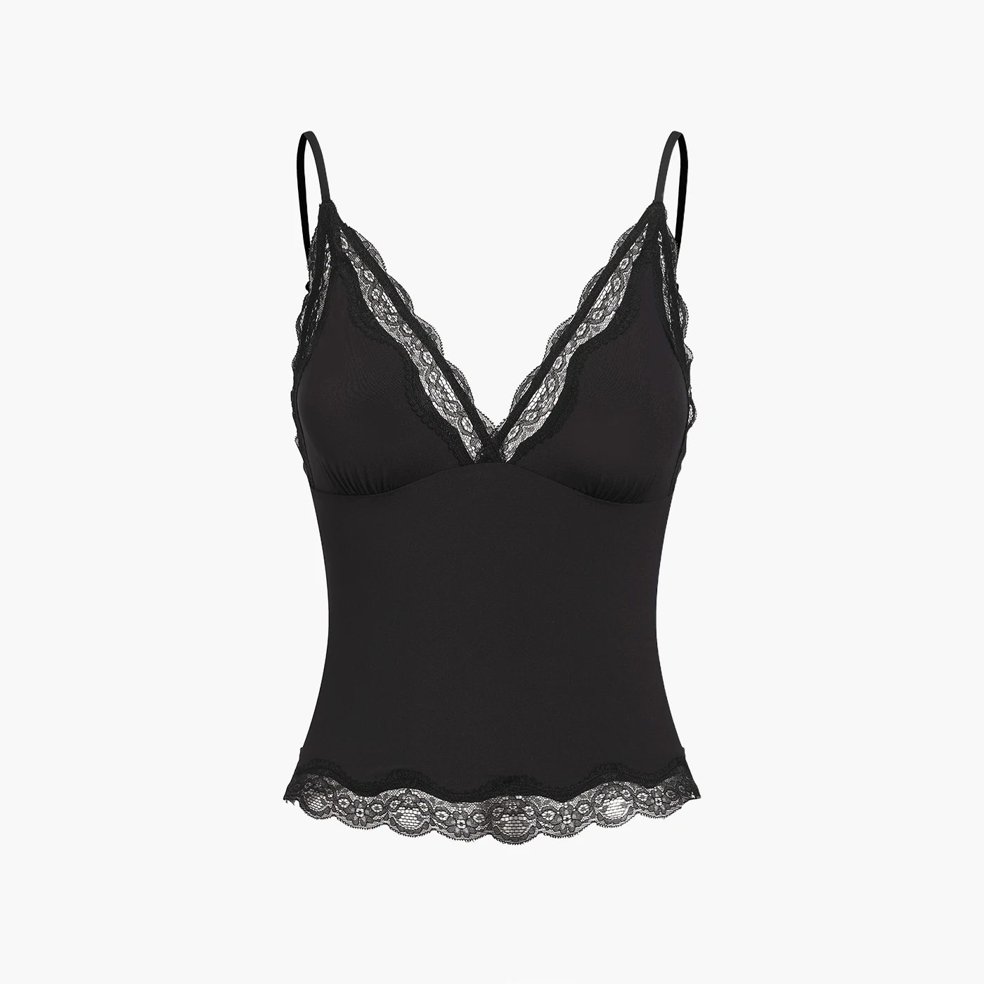 cfab (creamy fabrics) Nachthemd Deep Neck Lace Top-Schwarz-L (1-tlg) günstig online kaufen