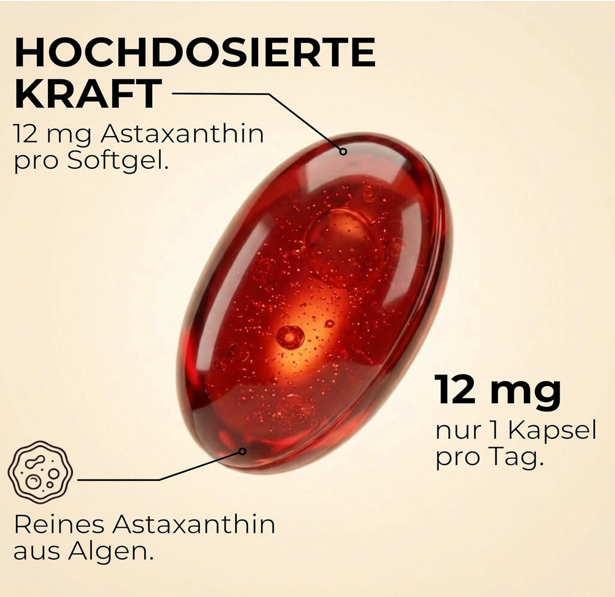 Marble Astaxanthin 12mg – 120 Softgels mit Krillöl, hochdosiert - marble® Kapseln, 77 g