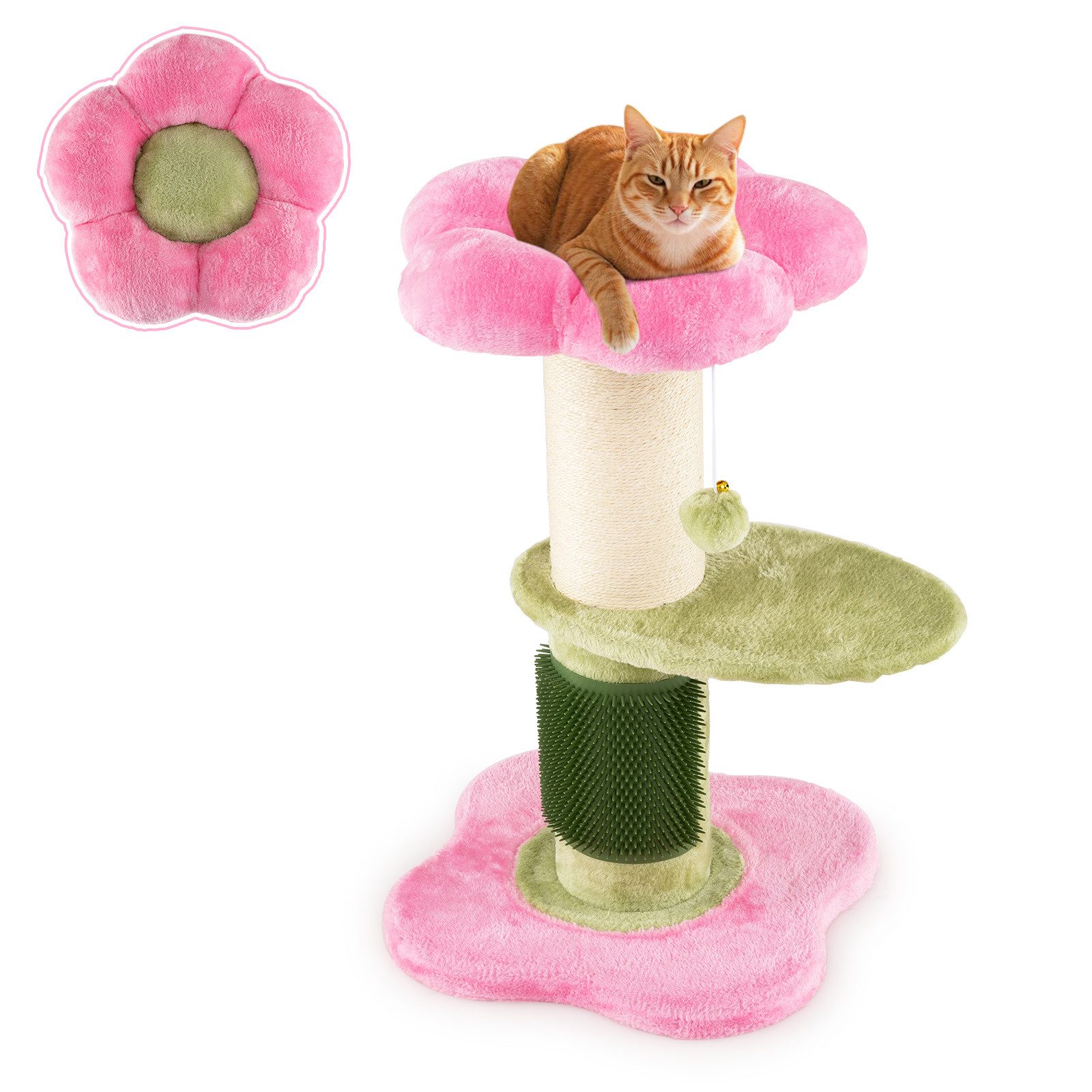COSTWAY Kratzbaum, Katzenbaum, Kletterbaum mit Selbstpflegebürste & Ball
