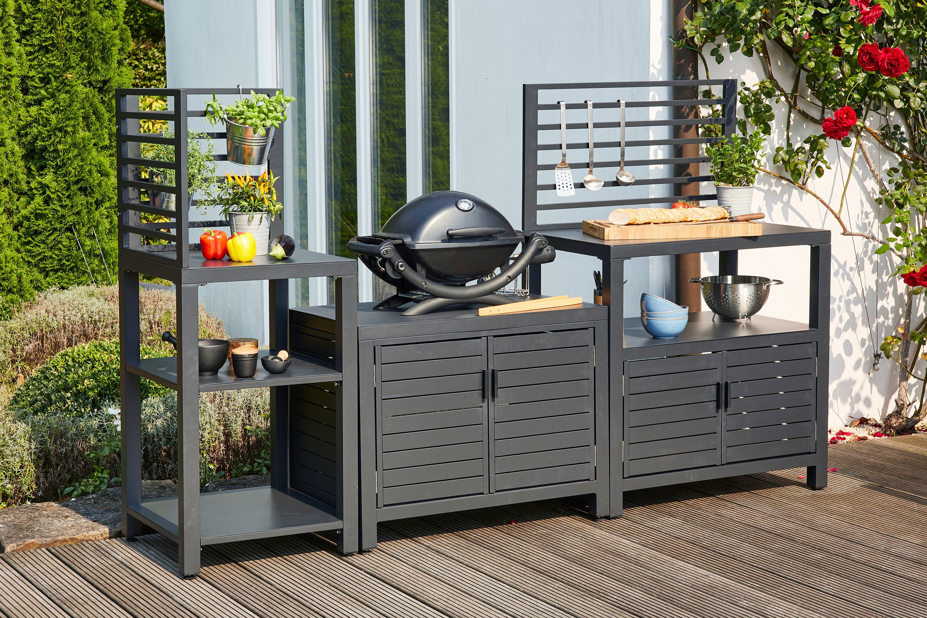 Siena Garden Outdoor-Küchenmodul Texas (Set) 3-tlg., Gestell und Arbeitsflächen aus pulverbeschichtetem Aluminium