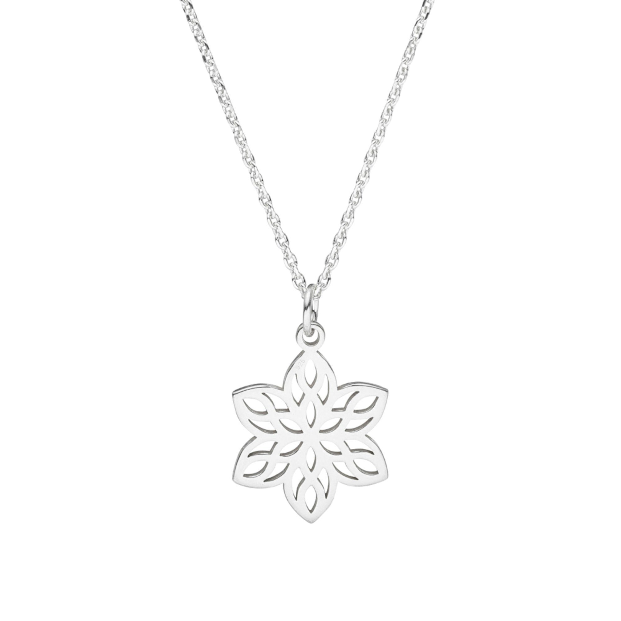 SCHOSCHON Kette mit Anhänger Halskette Blumenanhänger 925 Silber Blumenkette, Mandala Blume Blumenschmuck
