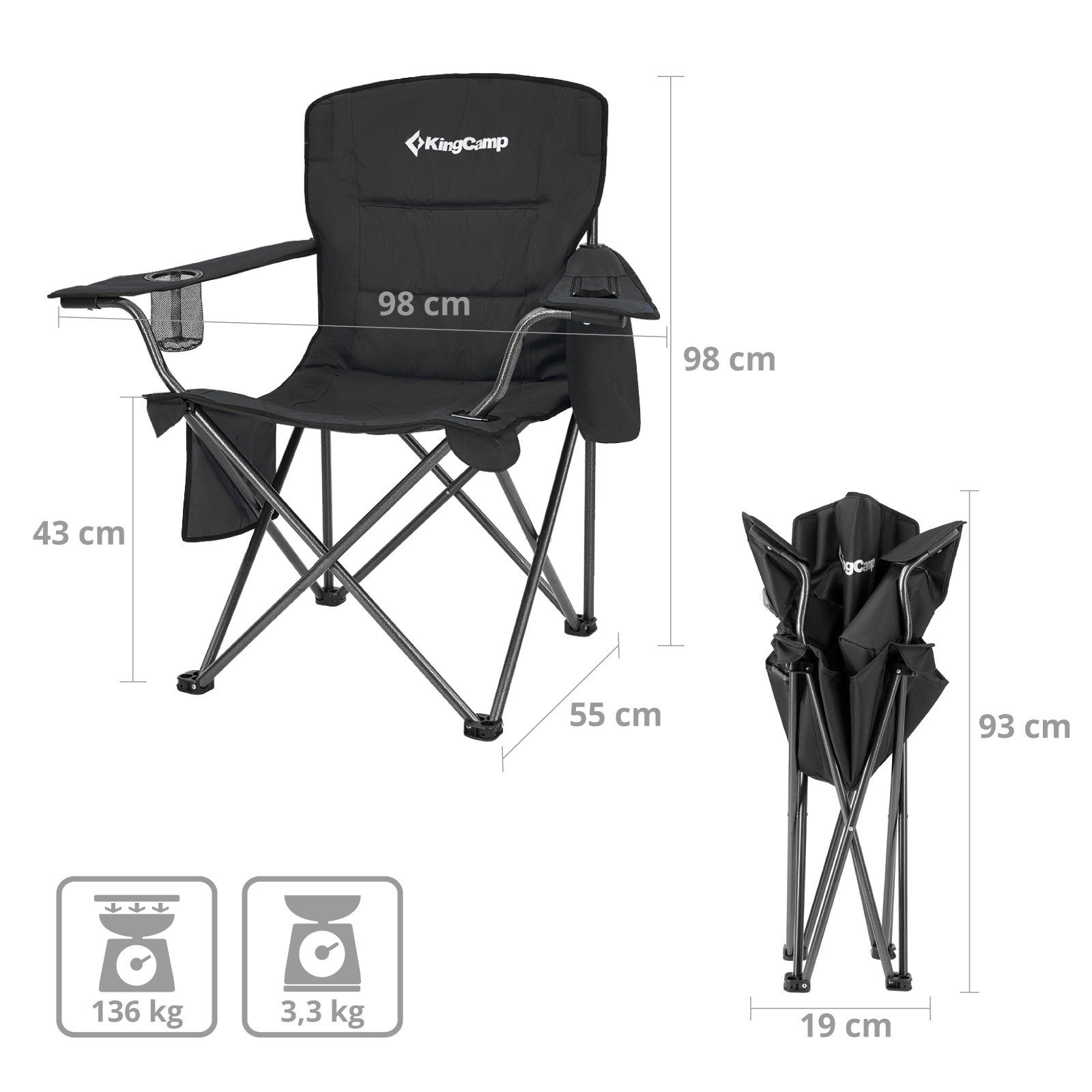 KingCamp Campingstuhl Campingstuhl Oakdale Faltstuhl XL - Strand Klappst