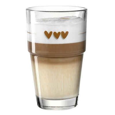 LEONARDO Latte-Macchiato-Glas Becher 410 ml Solo Herzen, Glas, Kaffeeglas