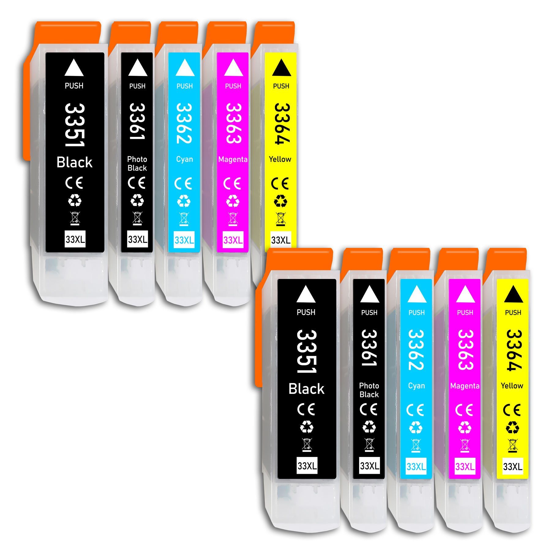 Druckerparadies 10er Multipack für Epson 33XL Tintenpatronen Set Tintenpatrone (10-tlg., für Epson XP530 XP540 XP630 XP635 XP640 XP645 XP830 XP900 XP7100)