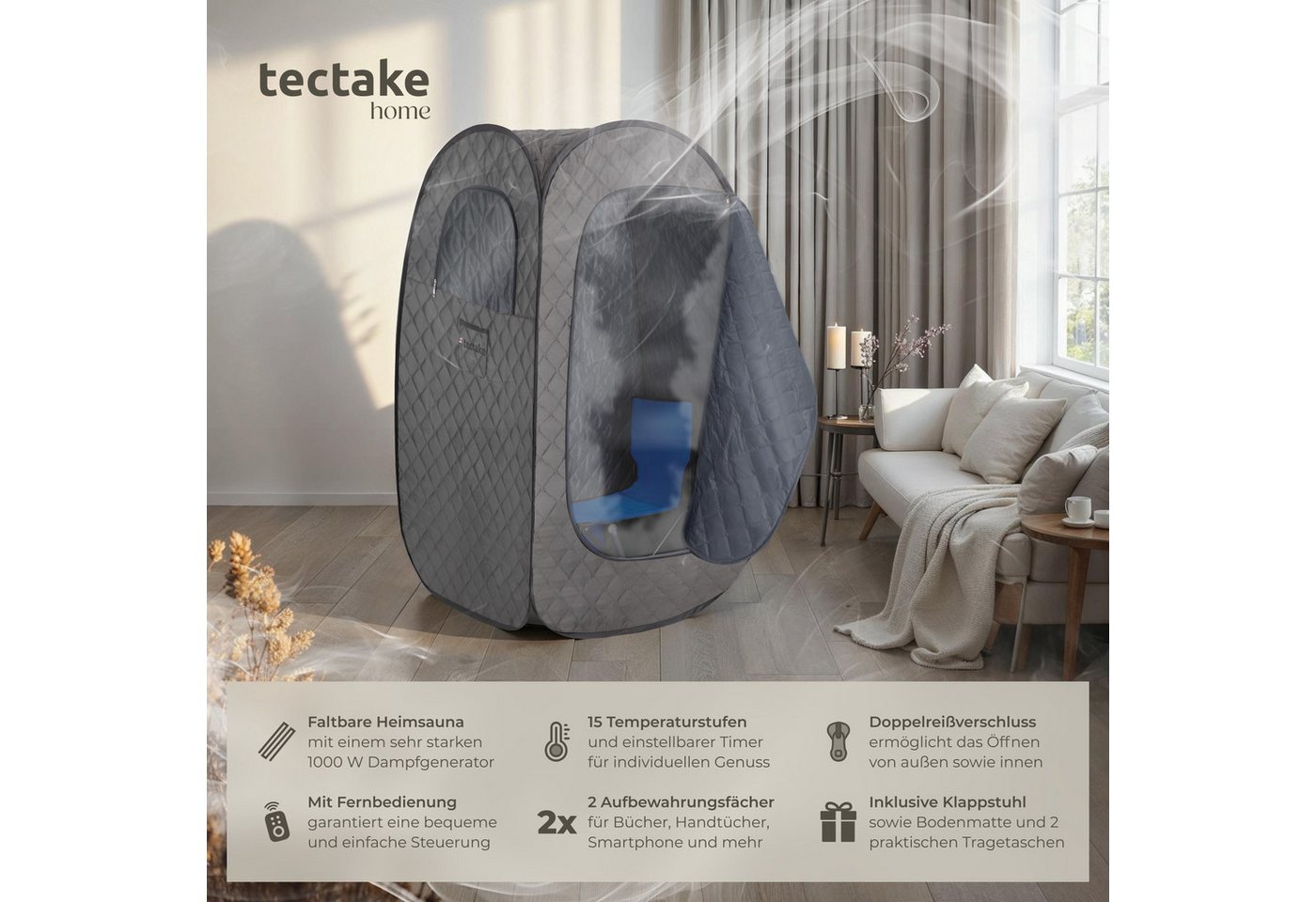 Thumbnail - tectake Sauna Mobile Dampfsauna, 2 l Dampfgenerator mit 1000 W