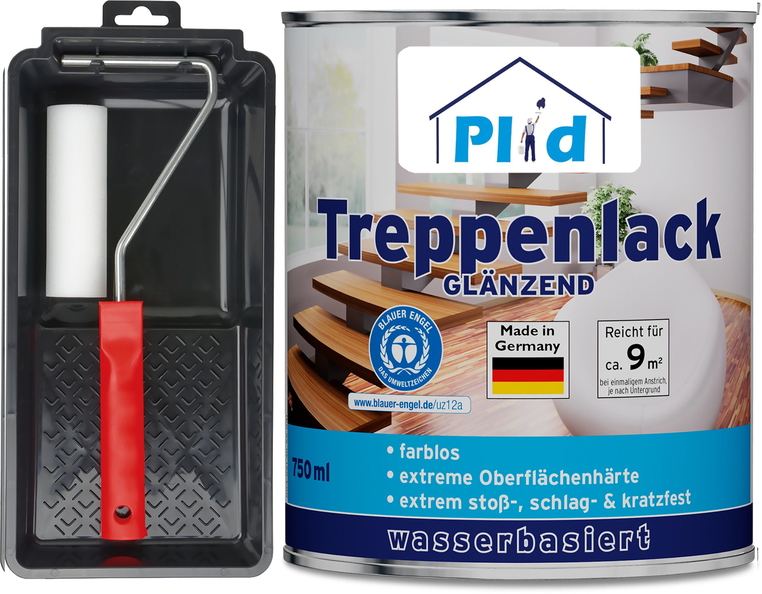 Treppen- Glänzend Farblos Holzsiegel Klarlack Treppenlack plid Premium Parkettlack - Schnelltrocknend Treppensiegel Set, und