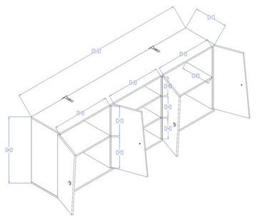 Feldmann-Wohnen Hängevitrine Nero (mittig 3 offene Fächer, 1-St., links und rechts je 2 Türen, innen je Einlegeböden) 213cm artisan eiche / weiß Hochglanz mit weißen Knopfgriffen