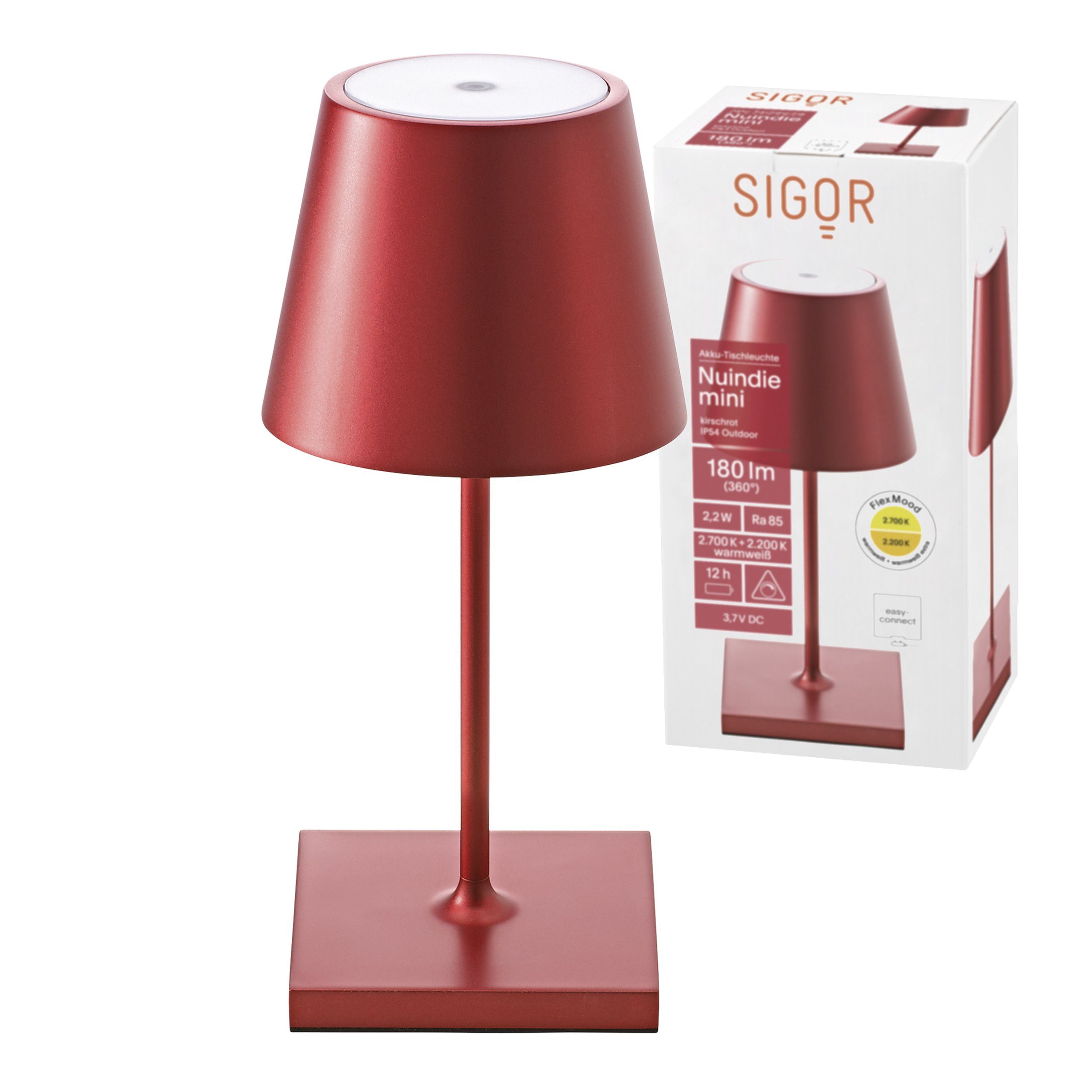 SIGOR LED Tischleuchte Tischleuchte NUINDIE Mini Kirschrot, Dimmbar, 1 LED Platine, 2700