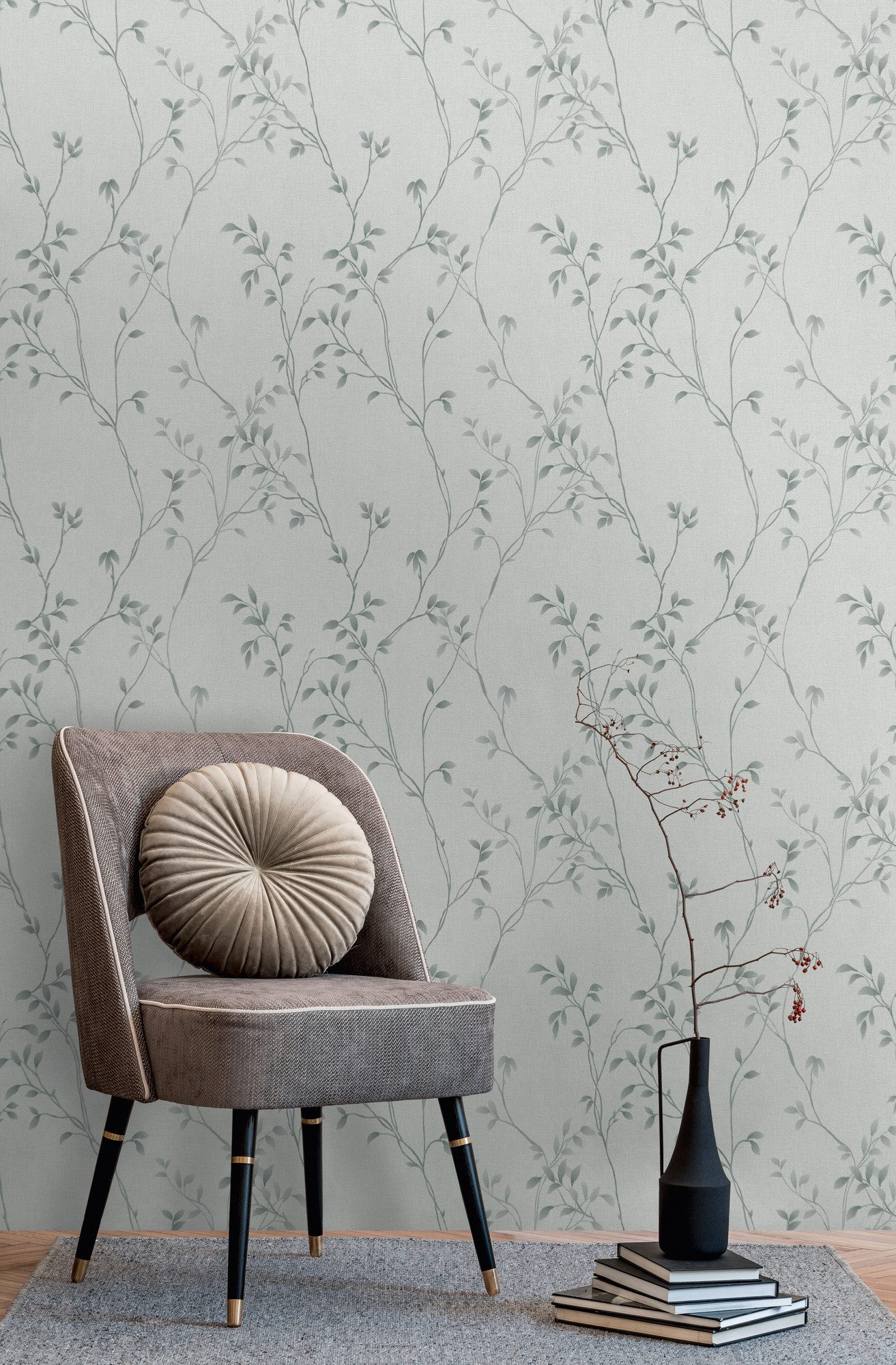 A.S. Création Vliestapete Pure Elegance Tapete mit Blätterranken Mustertapete Floral Blattmotiv, strukturiert, matt, (1 St), Vliestapete Blatt-Motiv für Schlafzimmer Küche Wohnzimmer Blätterranke