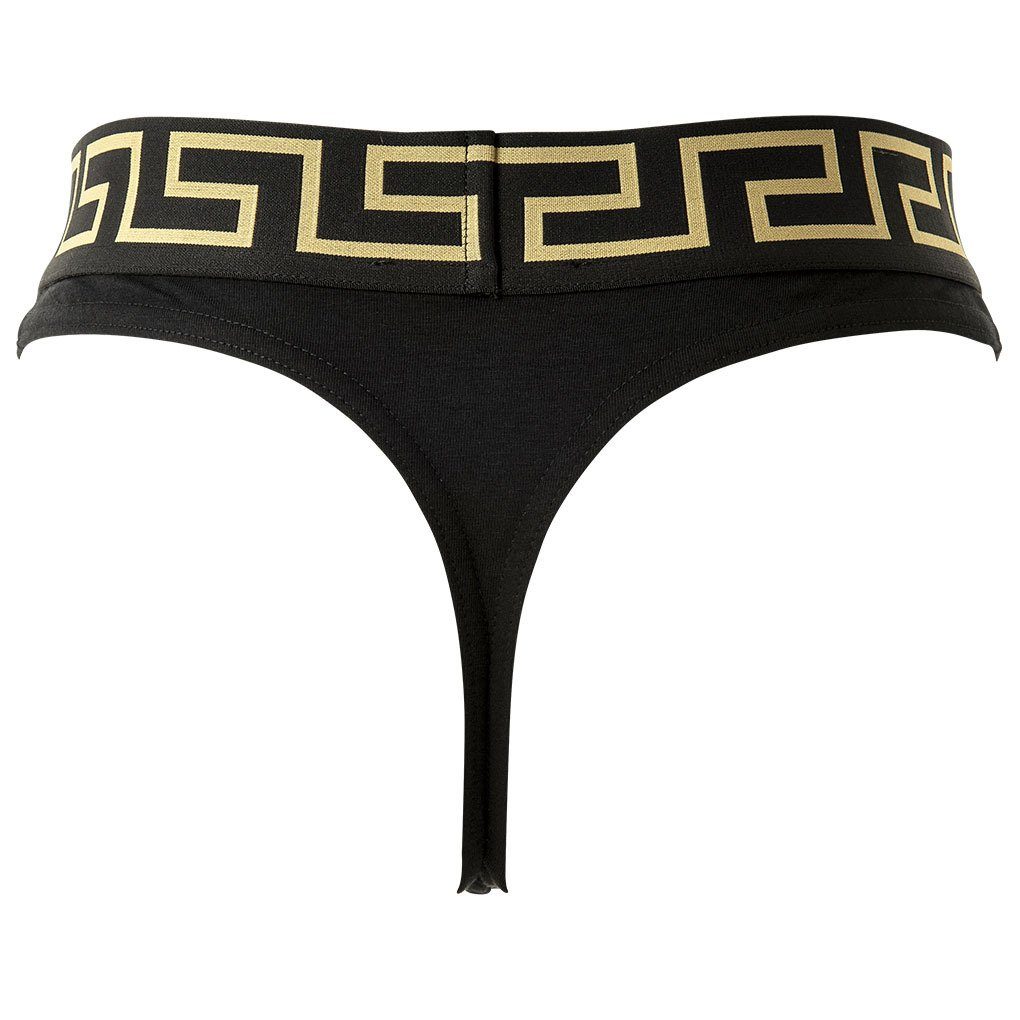 Cotton Schwarz/Gold Stretch Slip, Versace Herren Thong, Tanga String, Tanga -