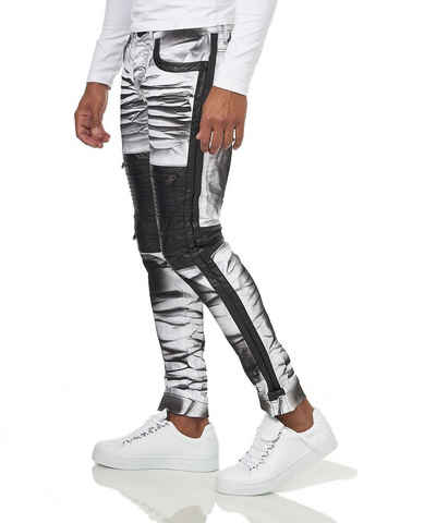 KINGZ Slim-fit-Jeans mit auffälliger Batik-Waschung