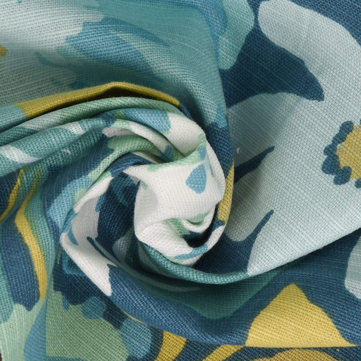 Blätter 245cm, blickdicht, Vorhang Germany, Baumwolle, SCHÖNER handmade, Blumen LEBEN. vorgewaschen Smokband LEBEN., weiß blau (1 SCHÖNER Vorhang made St), grün in